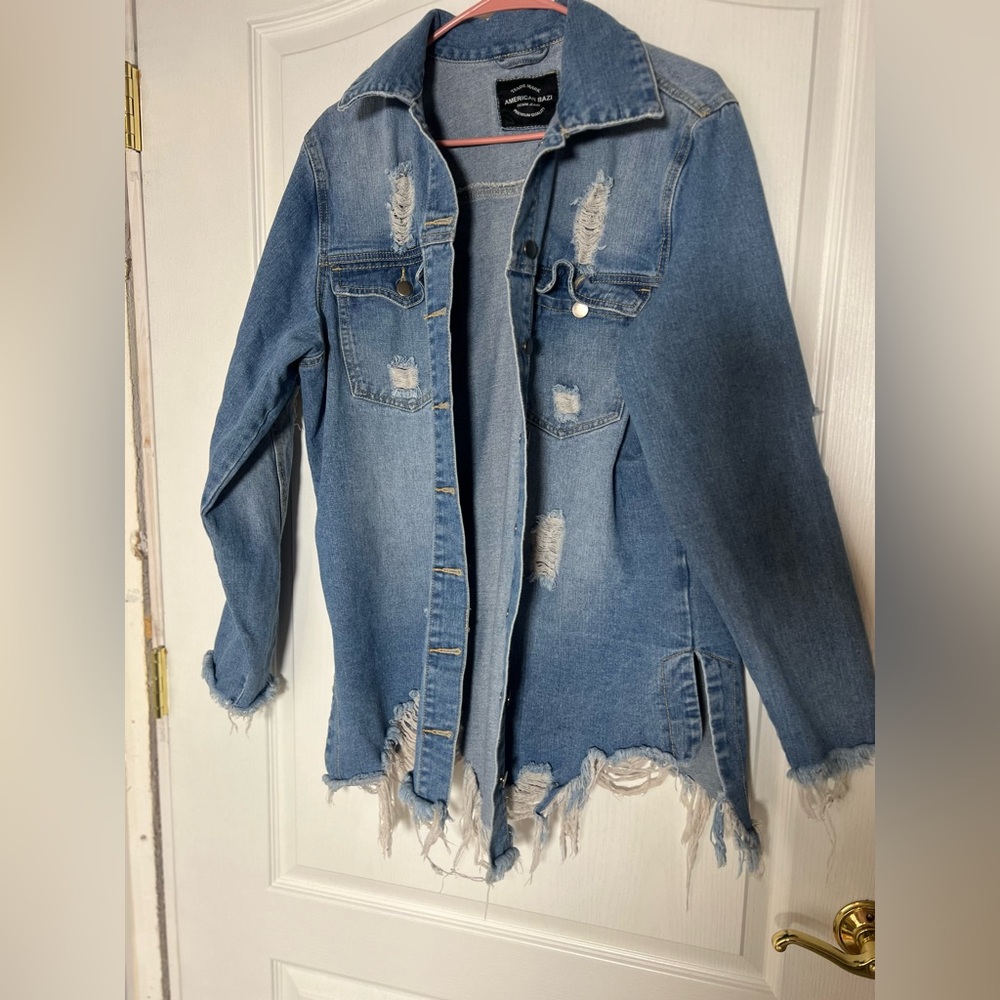 American Bazi Ripped Blue Denim Jacket
